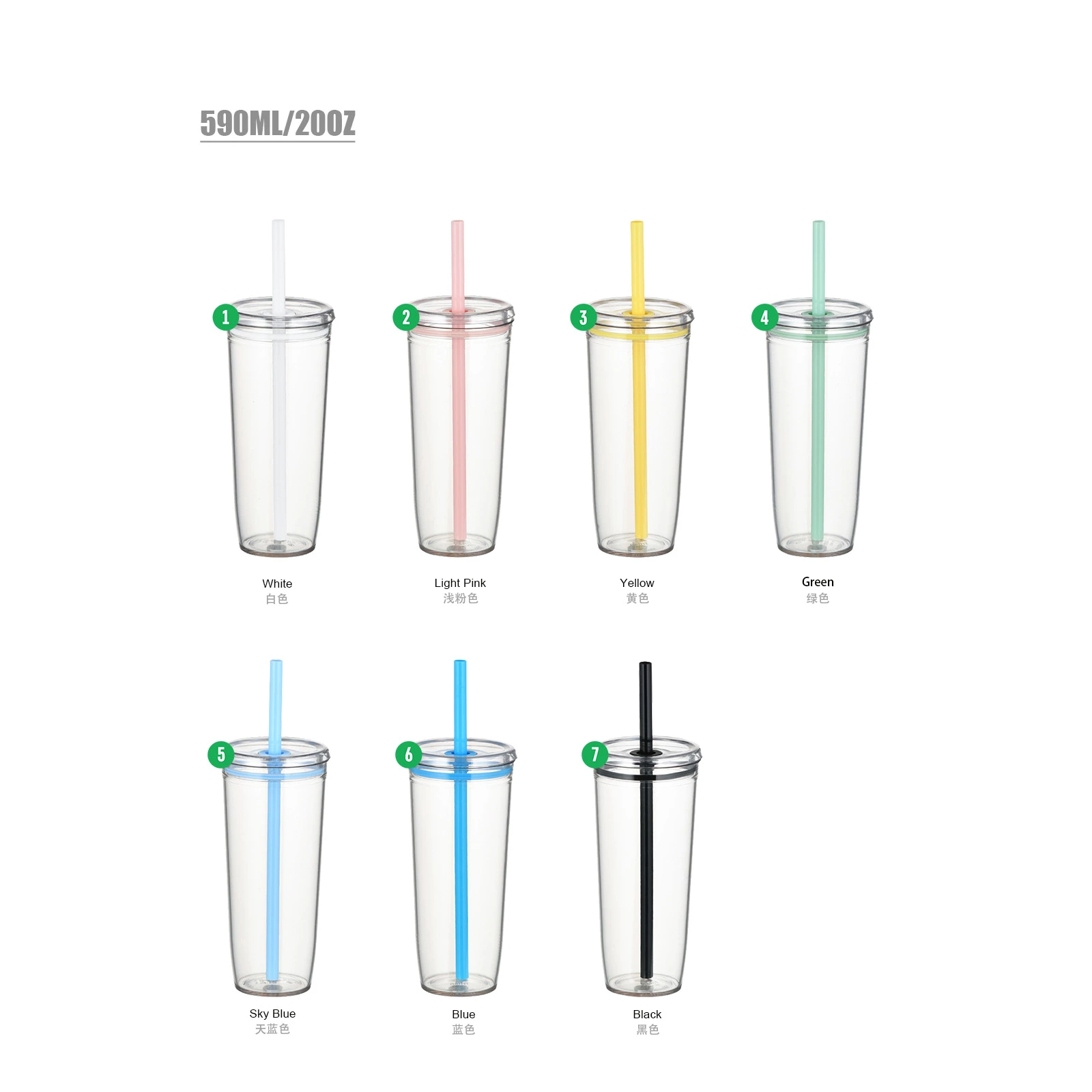 12oz 16oz 20oz Tritan Tumber With Straw