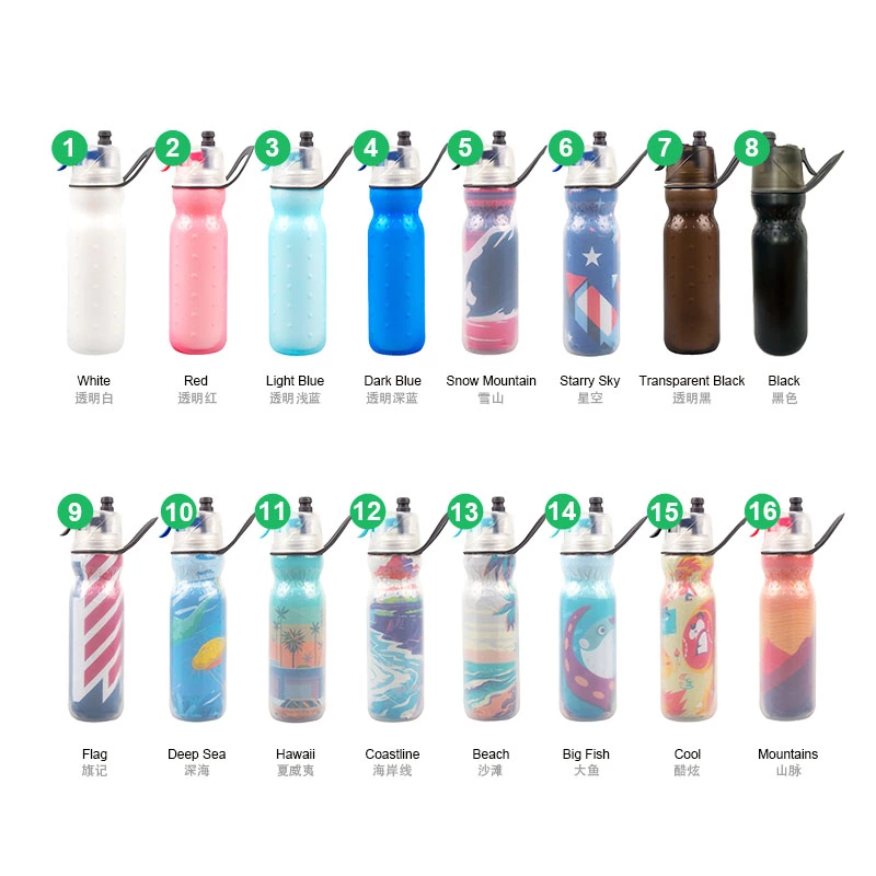Cycling water bottle with spray lid