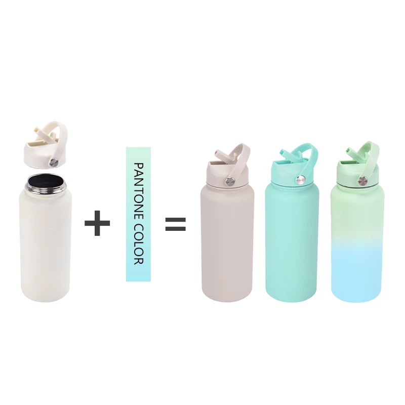 Rubber Coated 32oz Stainless Steel Water Bottle With Handle