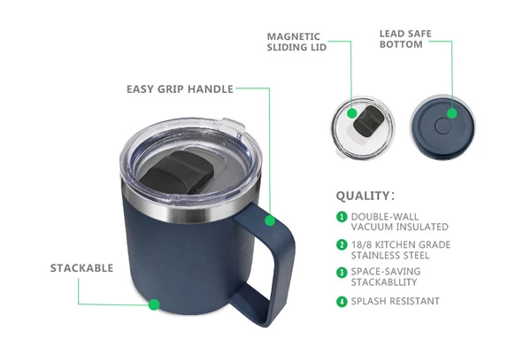 Wholesale 12oz & 14oz Stainless Steel Mugs with Handle - Custom Bulk Drinkware