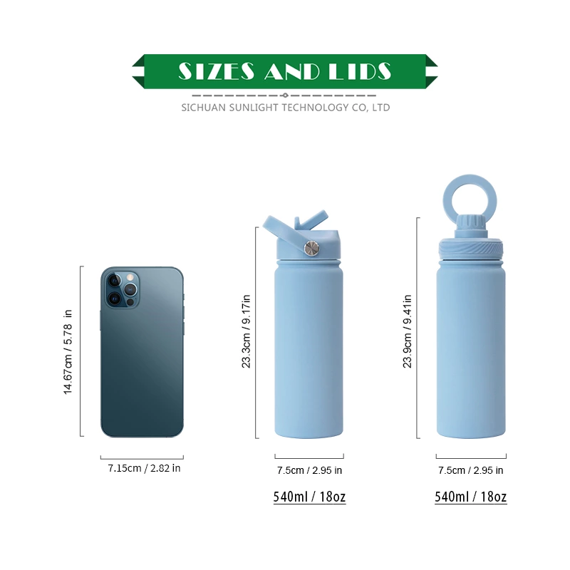 18oz Stainless Steel Water Bottle with 2 Lids | Magnetic Phone Mount