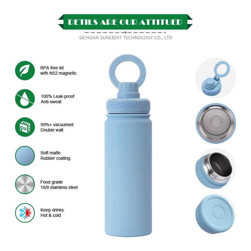 18oz Stainless Steel Water Bottle with 2 Lids | Magnetic Phone Mount