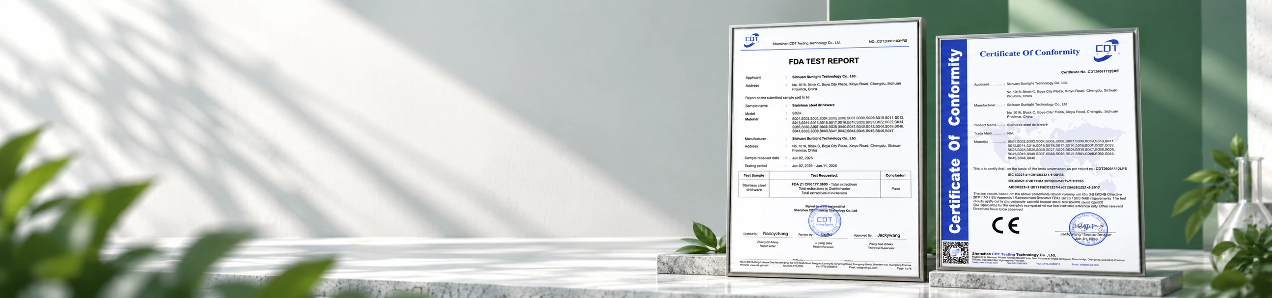 Certifications and compliance documentation for market-ready drinkware